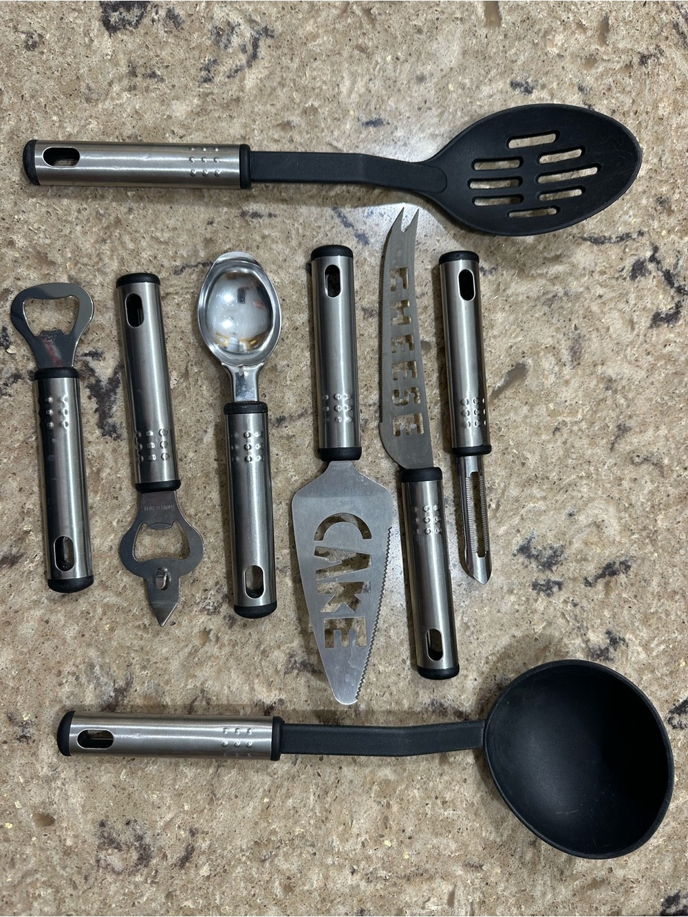 Stainless Steel and Black Kitchen Utensil Set - 8-Pieces